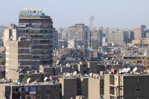 Satellite dishes on Cairo rooftops.